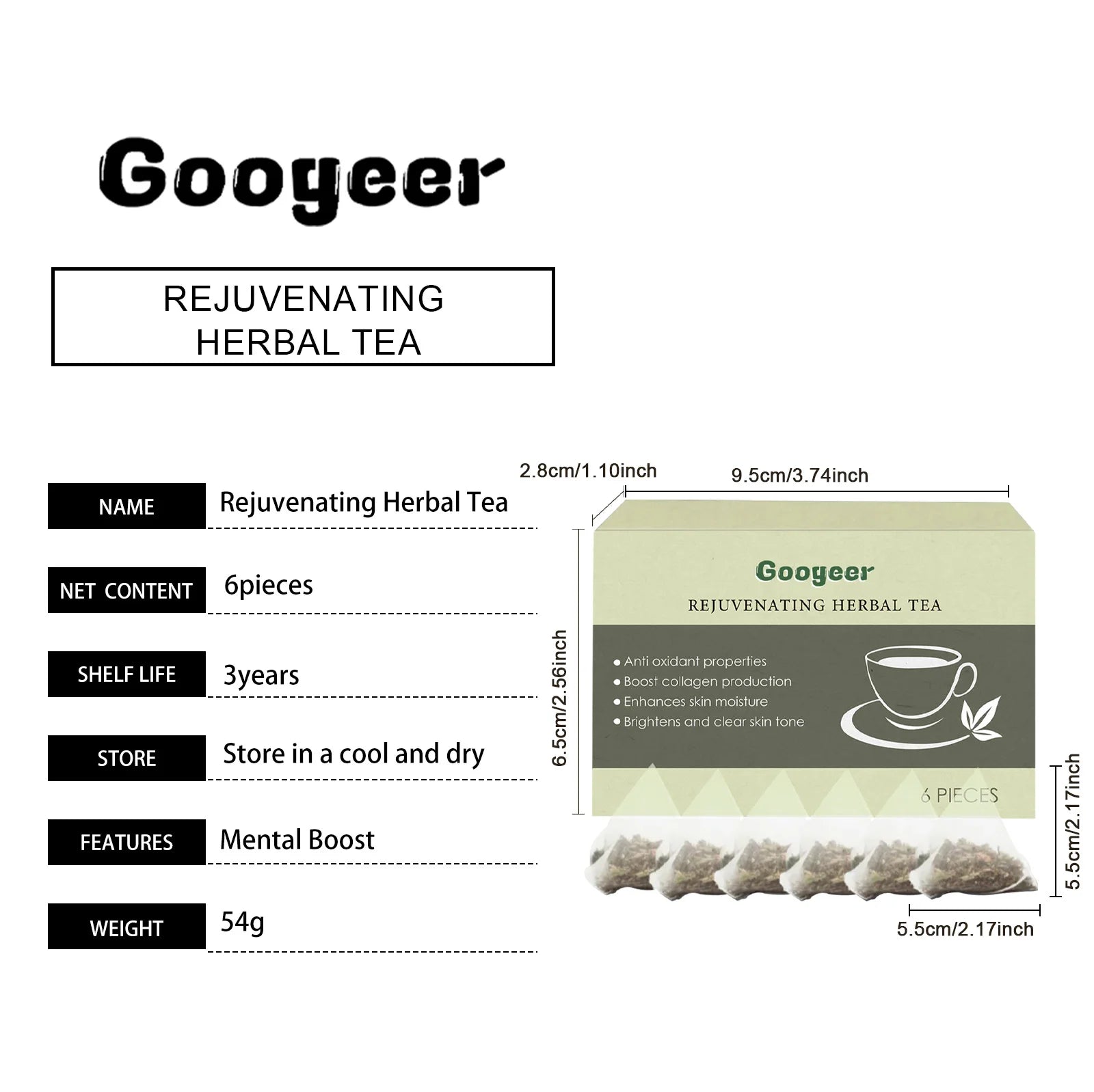 Googeer 6pcs Detox Herbal Tea Support Energy Health Slimming Body Repair Body Fat Metabolism Weight Loss Body Detoxifying Tea