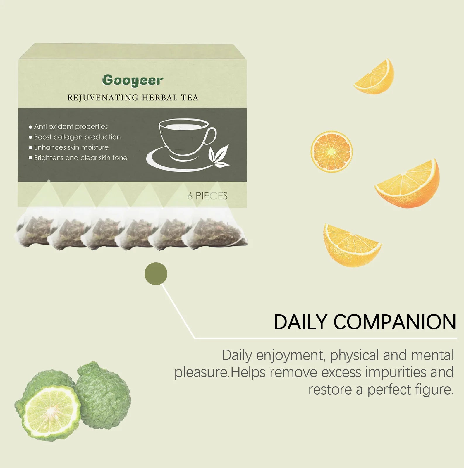 Googeer 6pcs Detox Herbal Tea Support Energy Health Slimming Body Repair Body Fat Metabolism Weight Loss Body Detoxifying Tea