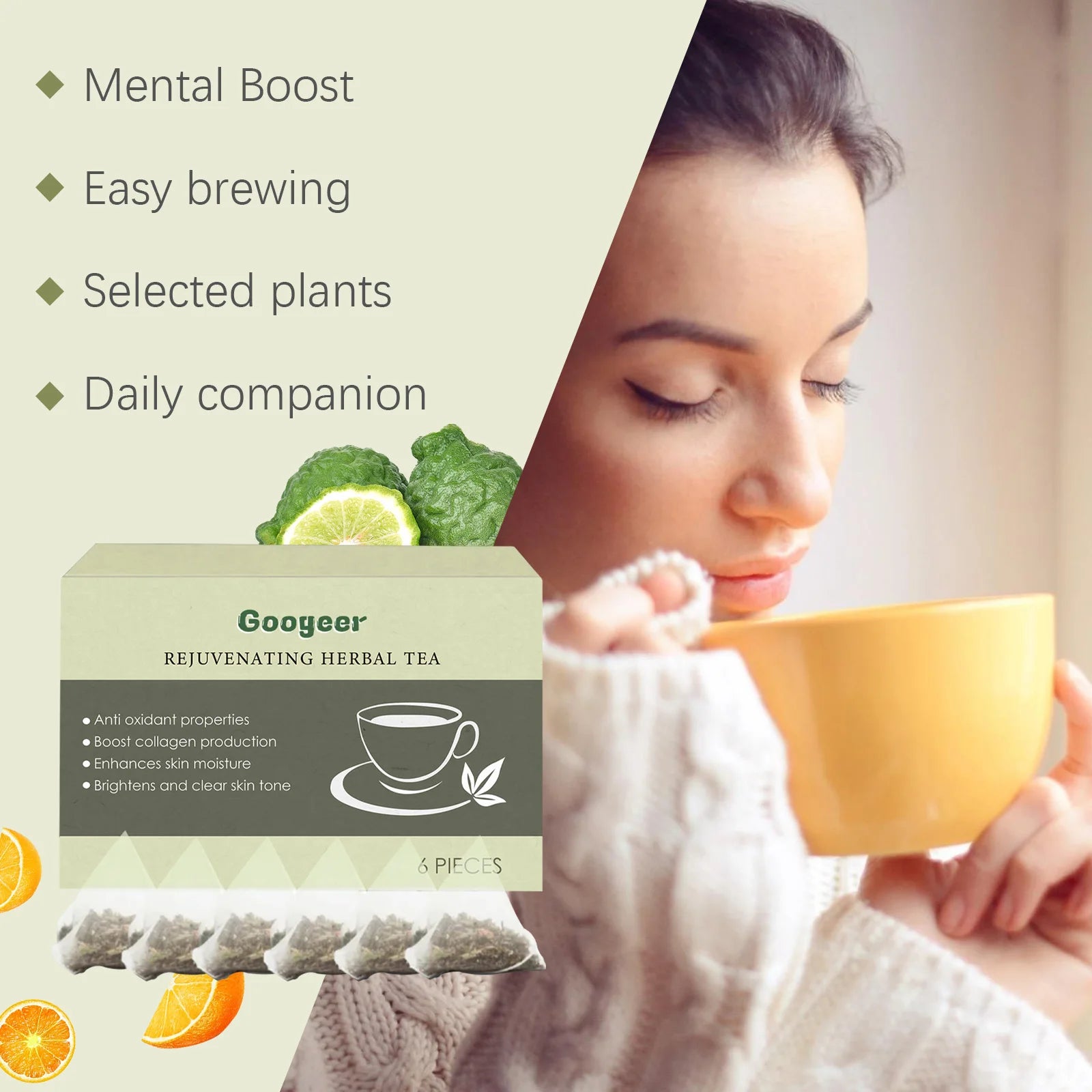 Googeer 6pcs Detox Herbal Tea Support Energy Health Slimming Body Repair Body Fat Metabolism Weight Loss Body Detoxifying Tea