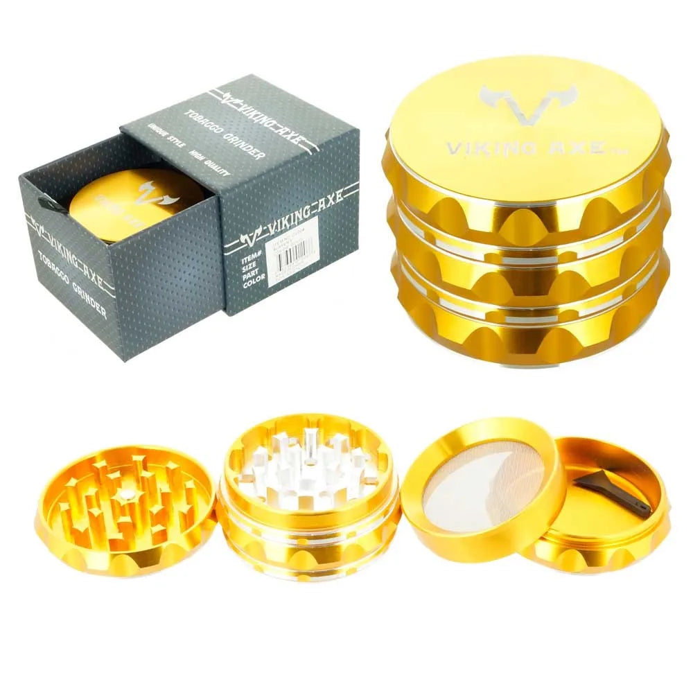 Viking Axe 2.5" Herb Spice Crusher Smoke Tobacco Aluminum Grinder Large Storage W/ Gift Box Gold Color