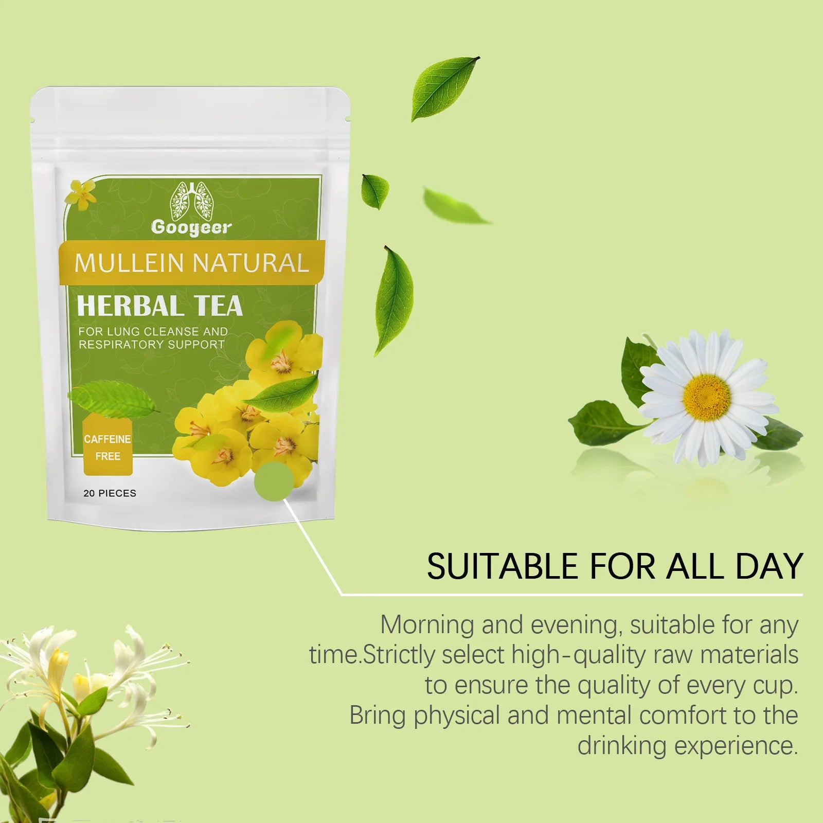 Googeer 20pcs Herbal Tea For Lung Cleansing Liver Detox Supplement Support Lung Health Light Fresh Taste Repair Herbal Tea