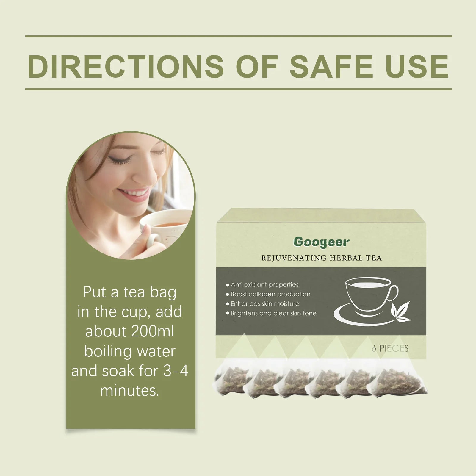 Googeer 6pcs Detox Herbal Tea Support Energy Health Slimming Body Repair Body Fat Metabolism Weight Loss Body Detoxifying Tea