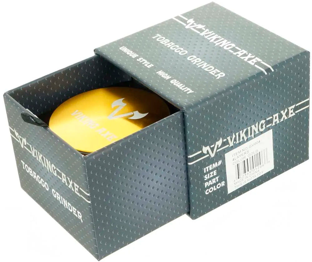 Viking Axe 2.5" Herb Spice Crusher Smoke Tobacco Aluminum Grinder Large Storage W/ Gift Box Gold Color