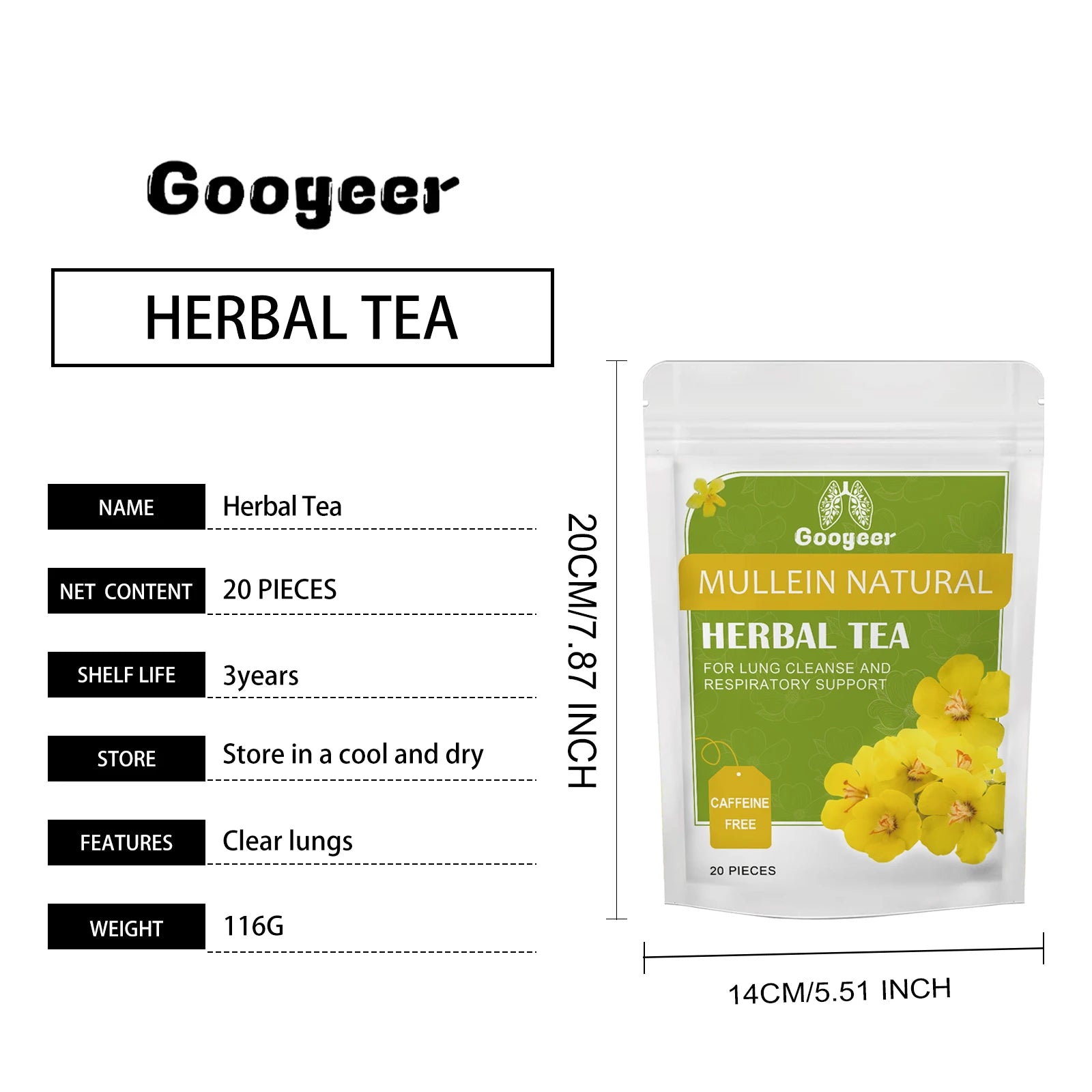 Googeer 20pcs Herbal Tea For Lung Cleansing Liver Detox Supplement Support Lung Health Light Fresh Taste Repair Herbal Tea