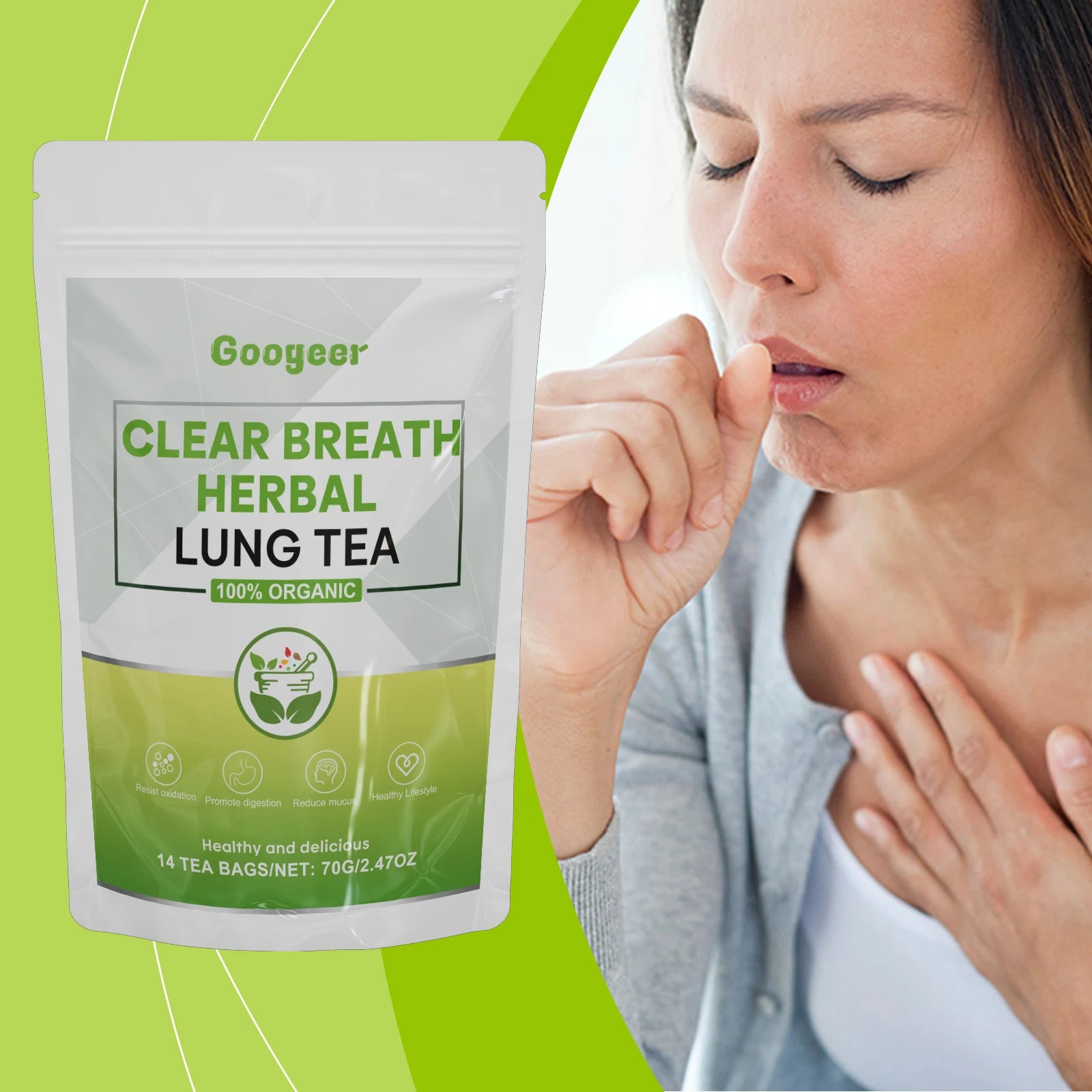 Googeer 14pcs Clear Breathing Herbal Tea Cleanse Detox For Lungs Liver Repair Body Metabolism Dietary Supplement Herbal Tea