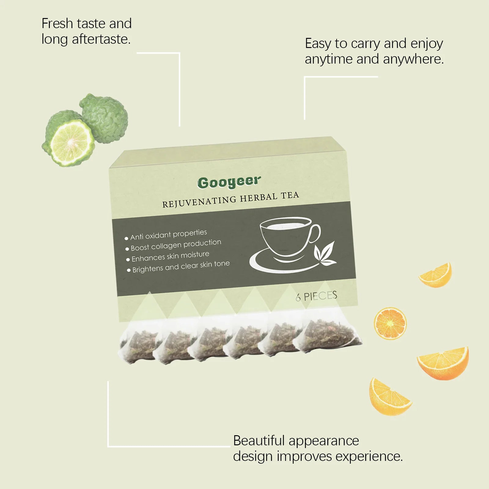 Googeer 6pcs Detox Herbal Tea Support Energy Health Slimming Body Repair Body Fat Metabolism Weight Loss Body Detoxifying Tea