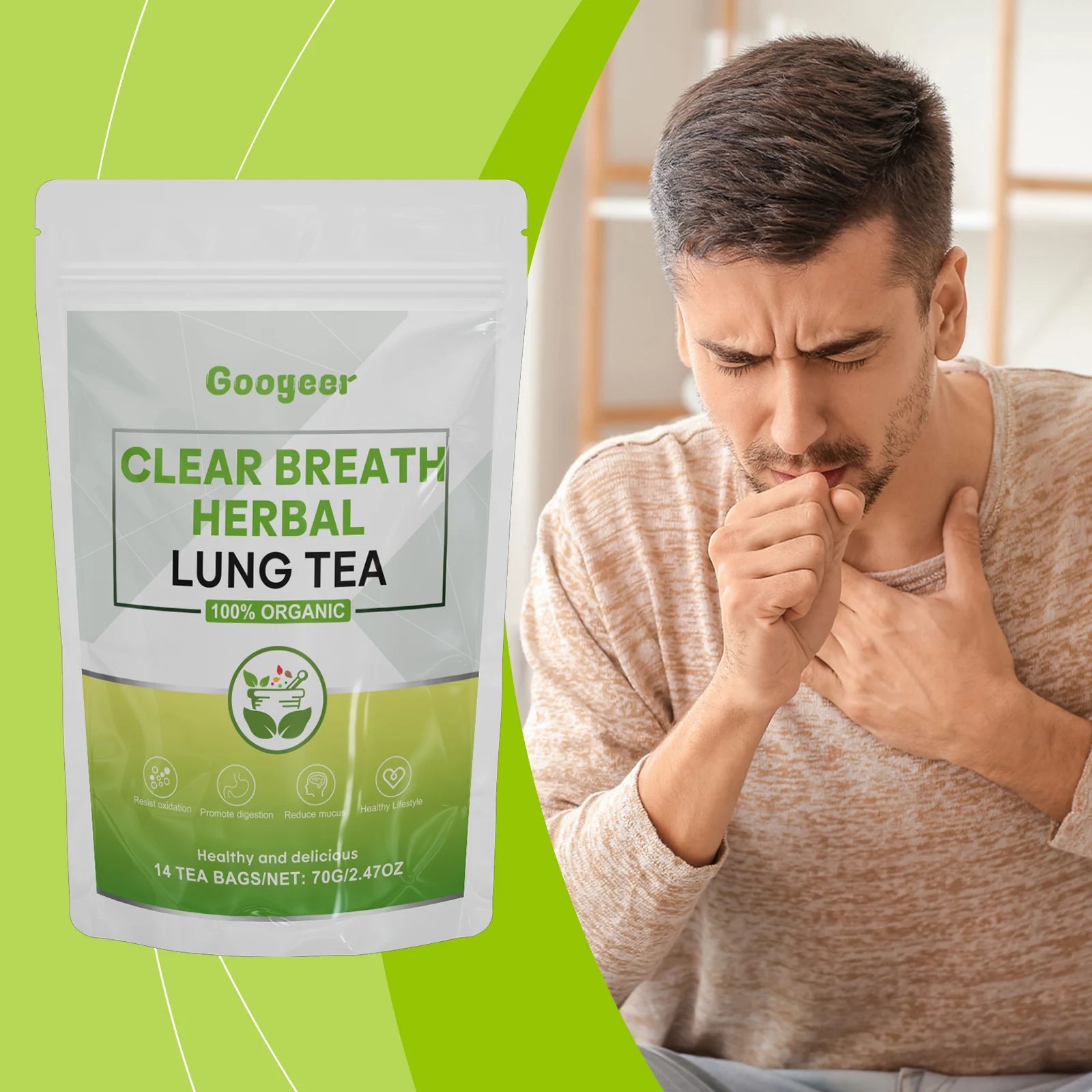 Googeer 14pcs Clear Breathing Herbal Tea Cleanse Detox For Lungs Liver Repair Body Metabolism Dietary Supplement Herbal Tea