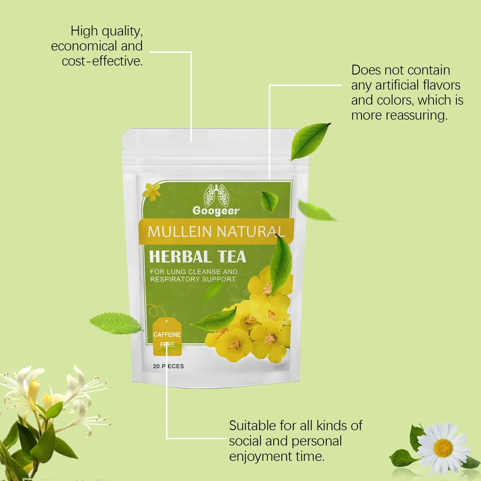 Googeer 20pcs Herbal Tea For Lung Cleansing Liver Detox Supplement Support Lung Health Light Fresh Taste Repair Herbal Tea