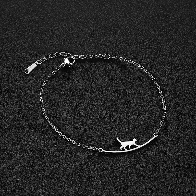 Lovely Trendy Stainless Steel Cute Cat Anklet Animal Pendant Chain Anklet For Women Girls Fashion Jewelry Birthday Gifts