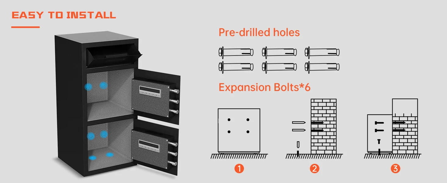 Kavey 6.5 Cub Large Safe with Depository Drop Slot, Digital Keypad & Dual Alarm, Home Safe for Documents Cash, Jewelry