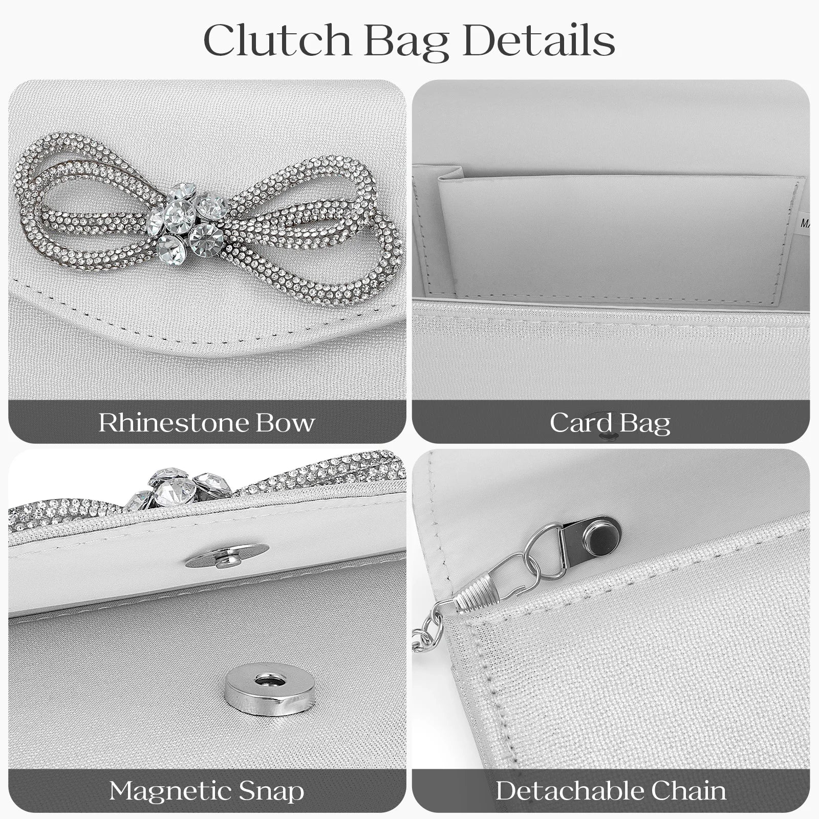 Free shipping!!!PU Leather & Polyester Easy Matching Clutch BagLovely Jewelry with chain & with rhinestone bowknot pattern