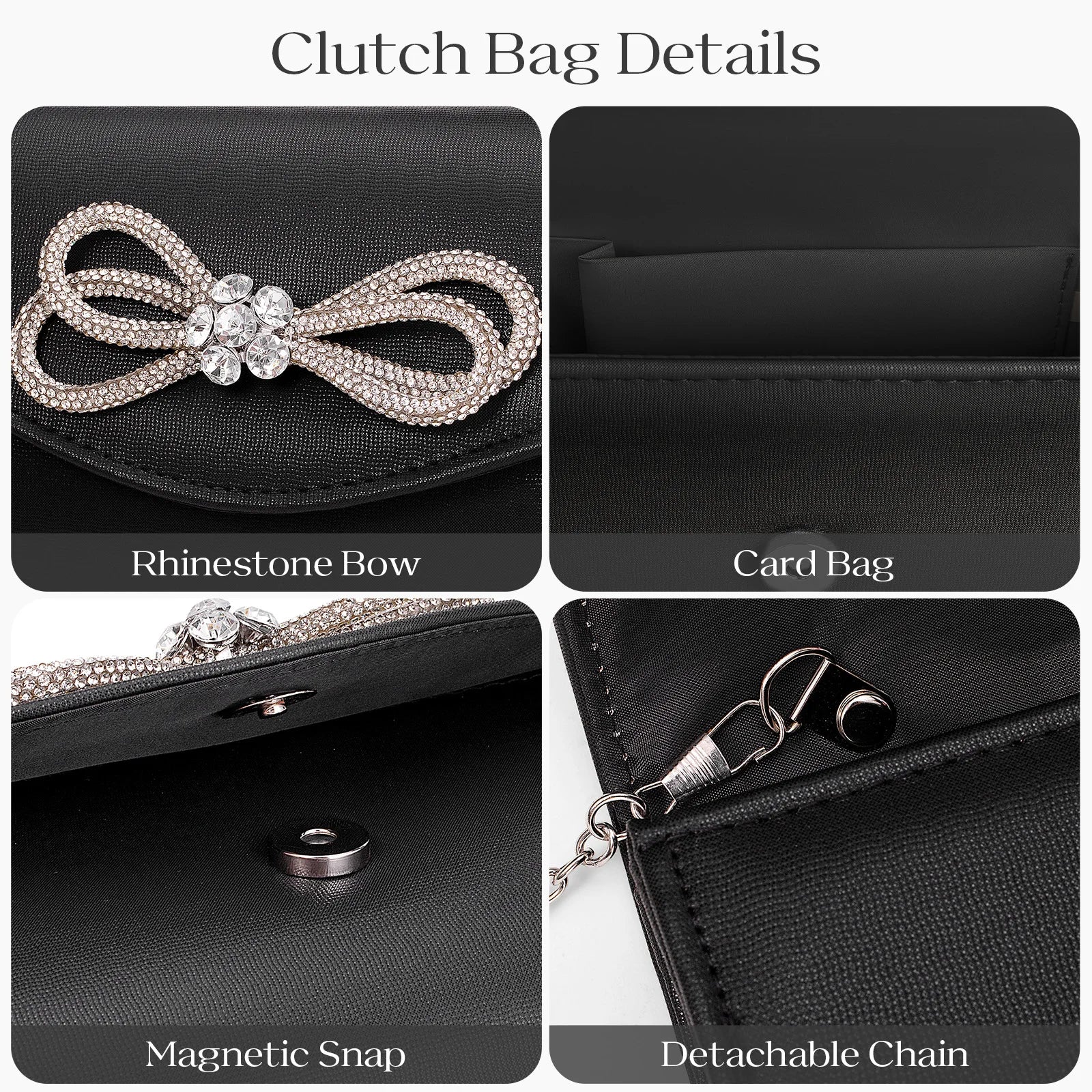 Free shipping!!!PU Leather & Polyester Easy Matching Clutch BagLovely Jewelry with chain & with rhinestone bowknot pattern