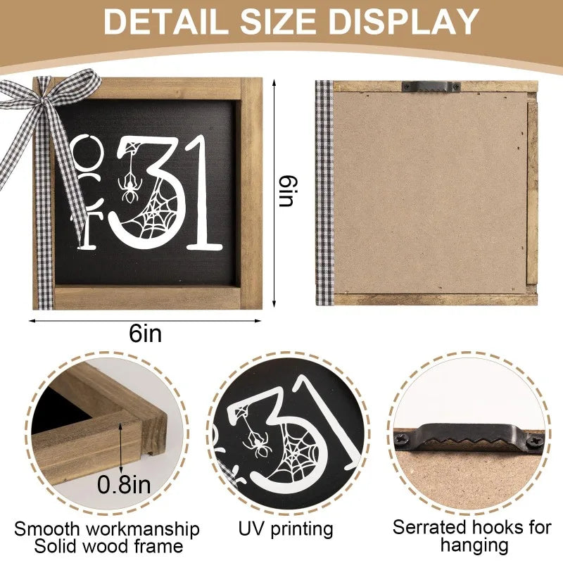 Halloween Wooden Sign, October 31 Tiered Tray Wooden Decor, Tables Centerpieces Wood Signage Indoor Home Rustic Wall Shelf