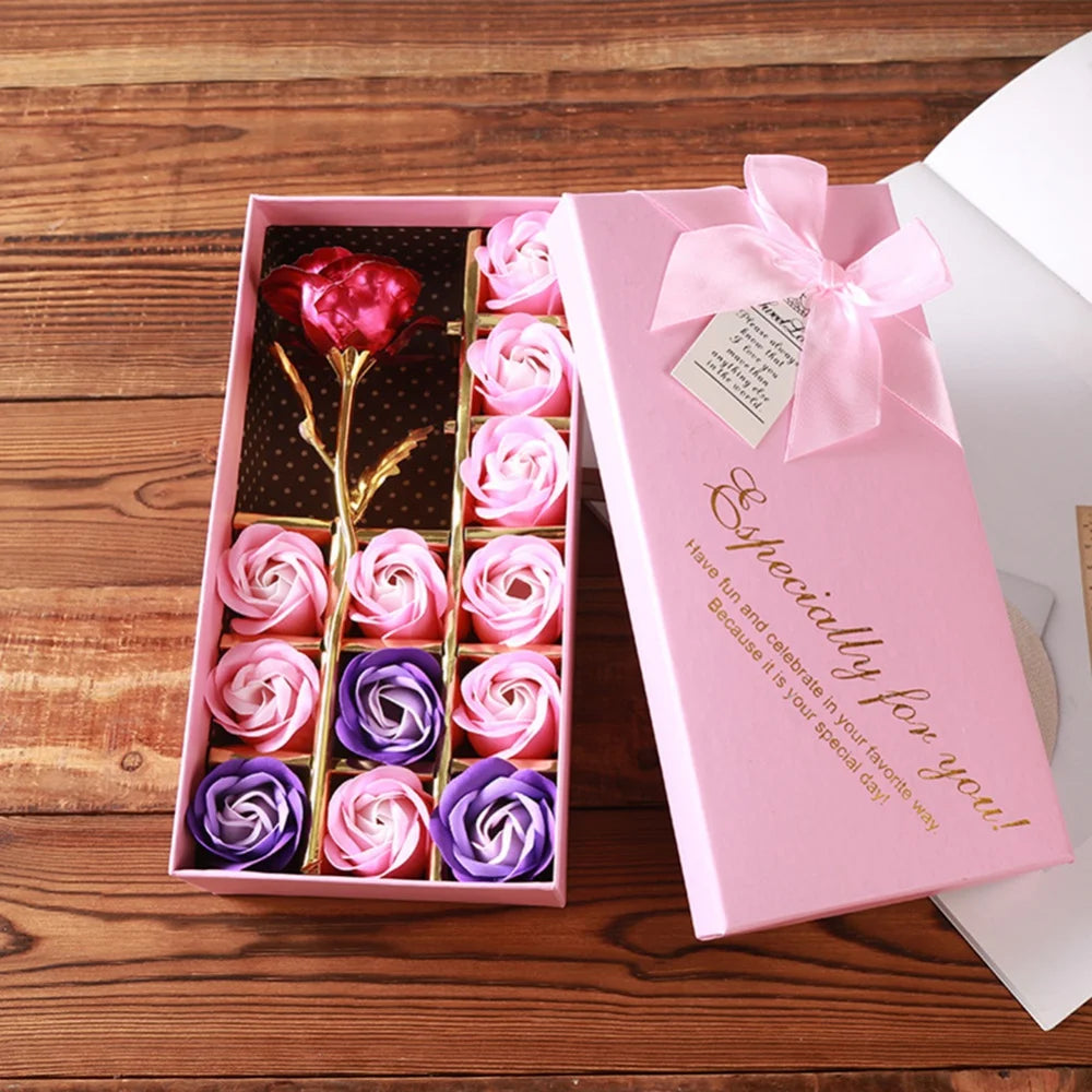 12pcs Handmade Soap Flower Gift Box DIY Artificial Scent Rose Carnation Flowers for Valentine's Day Wedding Party Decoration