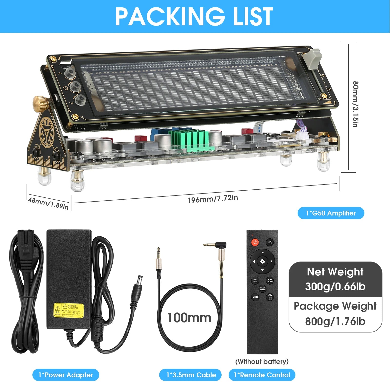 Nobsound G50 HiFi VFD Music Spectrum Stereo Digital Amplifier Bluetooth 5.0 Receiver Power Amplifier Desk Clock Gift