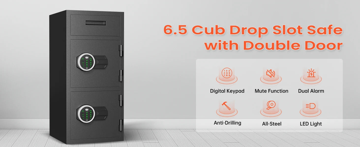 Kavey 6.5 Cub Large Safe with Depository Drop Slot, Digital Keypad & Dual Alarm, Home Safe for Documents Cash, Jewelry