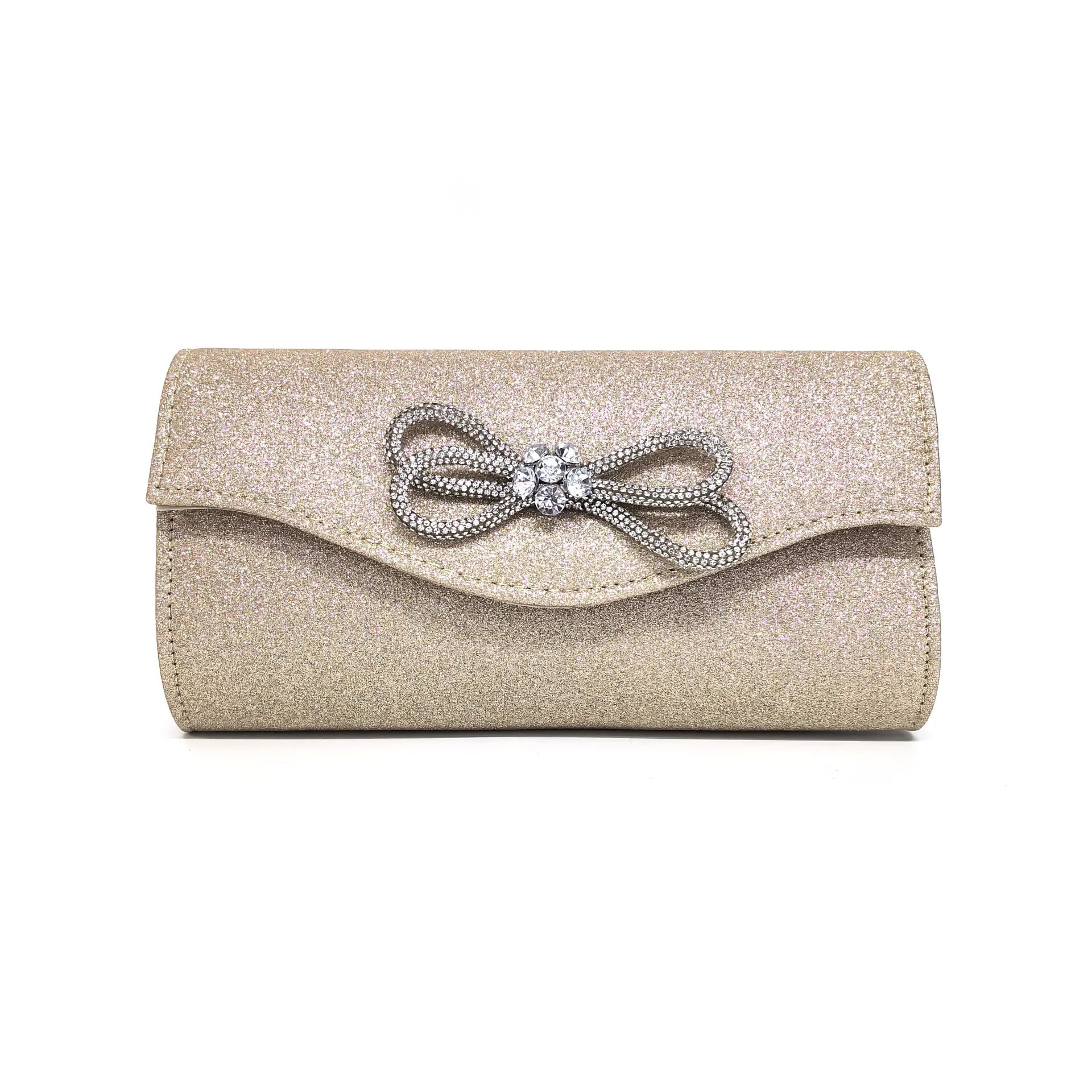 Free shipping!!!PU Leather & Polyester Easy Matching Clutch BagLovely Jewelry with chain & with rhinestone bowknot pattern