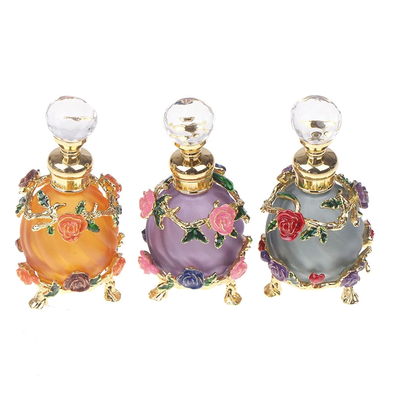 1Pc Dubai 15ML Beauty Salon Flowers Glass Perfume Empty Bottle Vacuum Bottle Essential Oil Olive Oil Reusable Storage Bottle