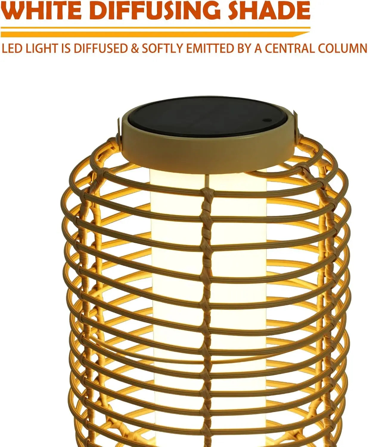 Outdoor Solar Powered Floor Lamp Set of 2, 14-inch Wicker Woven LED Lamp, Water-Resistant Garden Light, Boho Style