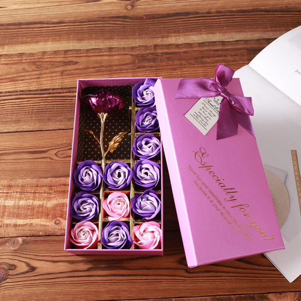 12pcs Handmade Soap Flower Gift Box DIY Artificial Scent Rose Carnation Flowers for Valentine's Day Wedding Party Decoration