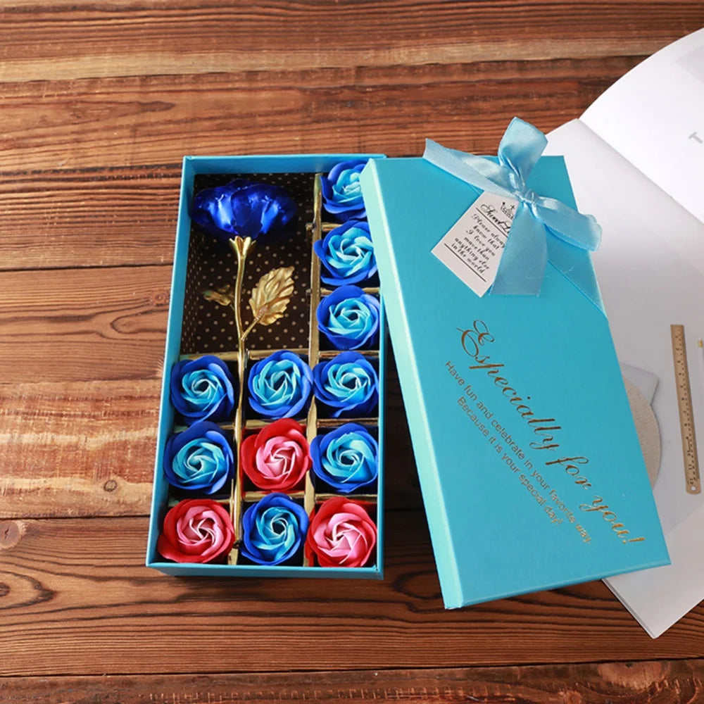 12pcs Handmade Soap Flower Gift Box DIY Artificial Scent Rose Carnation Flowers for Valentine's Day Wedding Party Decoration