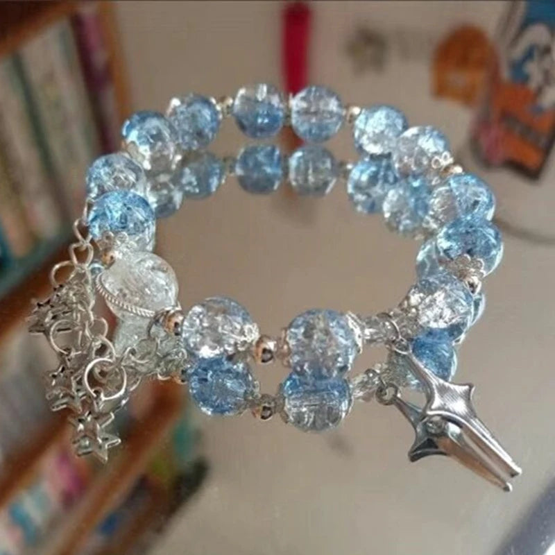 Star Pendant Tassels Bracelet Trend Sweet Crystal Beaded Bracelet For Women Girls Fashion Light Luxury Jewelry Gifts