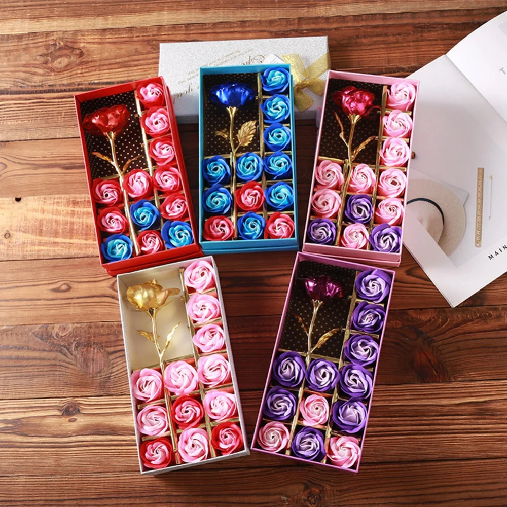 12pcs Handmade Soap Flower Gift Box DIY Artificial Scent Rose Carnation Flowers for Valentine's Day Wedding Party Decoration