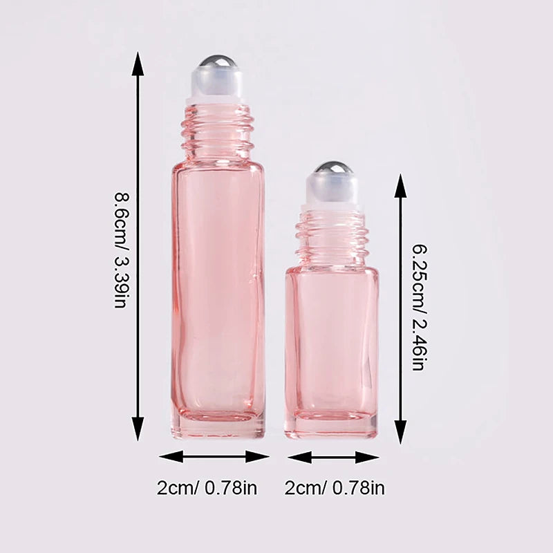1PCS Glass Roll On Bottle 5/10ml Pink Roller Bottle Essential Oil Lip Gloss Refillable Tube Empty Jar Glass Perfume Bottle