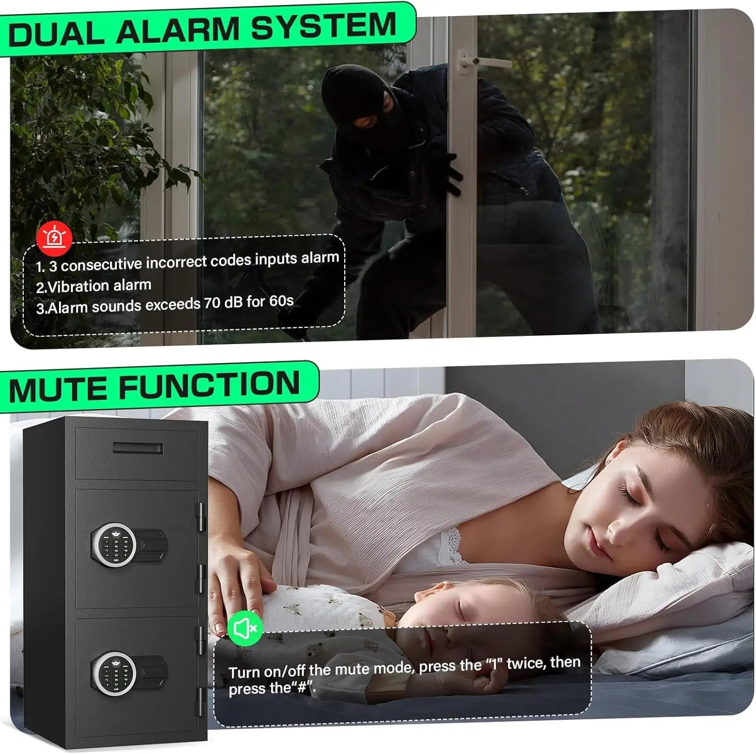 Kavey 6.5 Cub Large Safe with Depository Drop Slot, Digital Keypad & Dual Alarm, Home Safe for Documents Cash, Jewelry