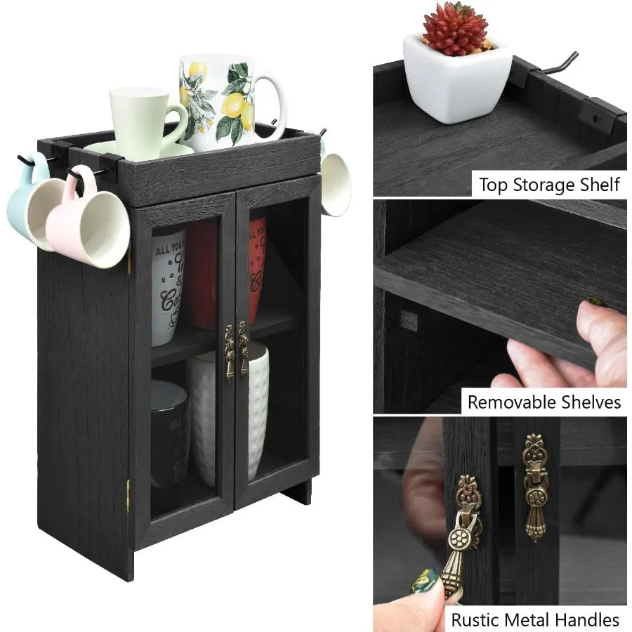 Small Wooden Countertop Storage Cabinet with Adjustable Shelves and Removable Hooks Perfect for Perfume Pantry Essential Oil 10