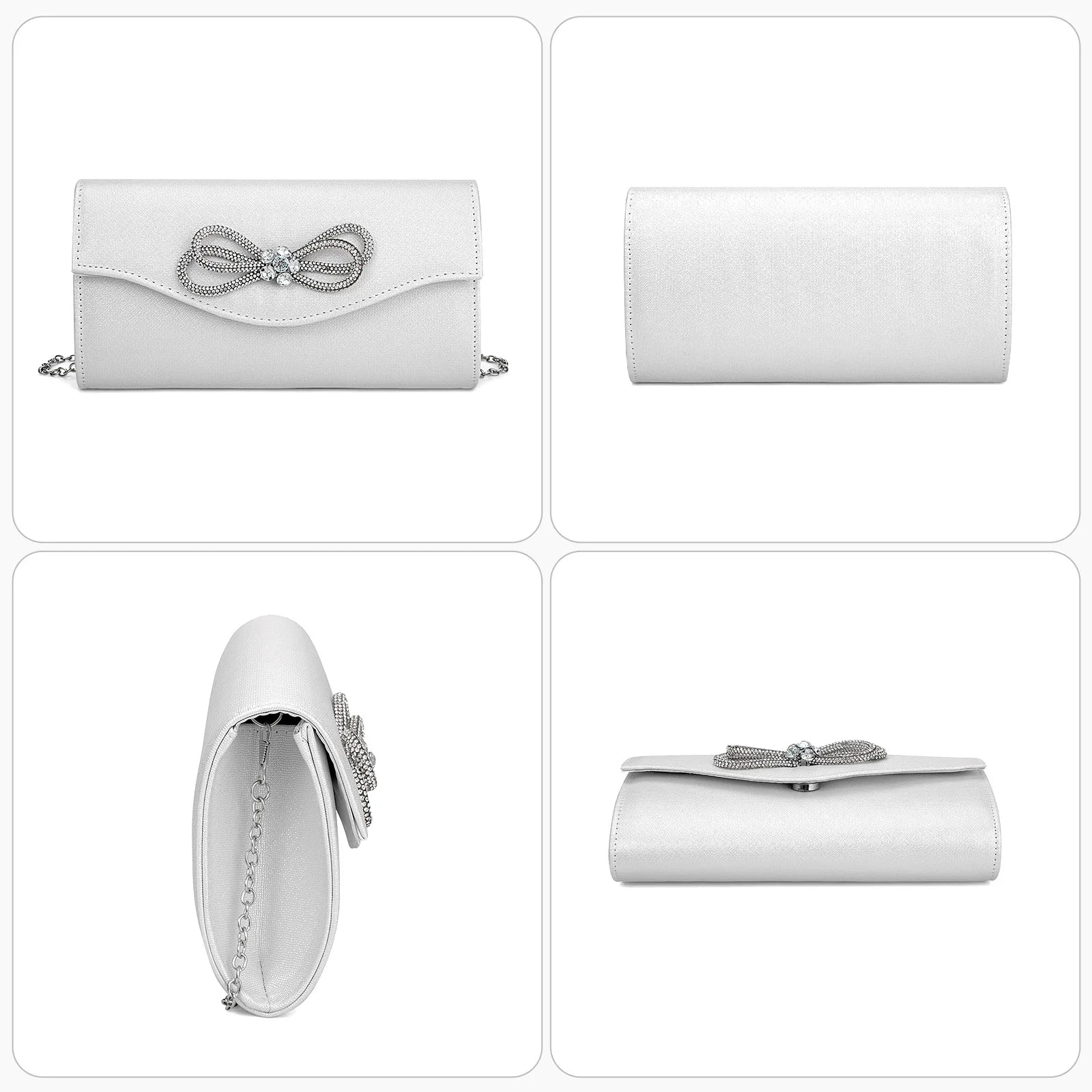 Free shipping!!!PU Leather & Polyester Easy Matching Clutch BagLovely Jewelry with chain & with rhinestone bowknot pattern