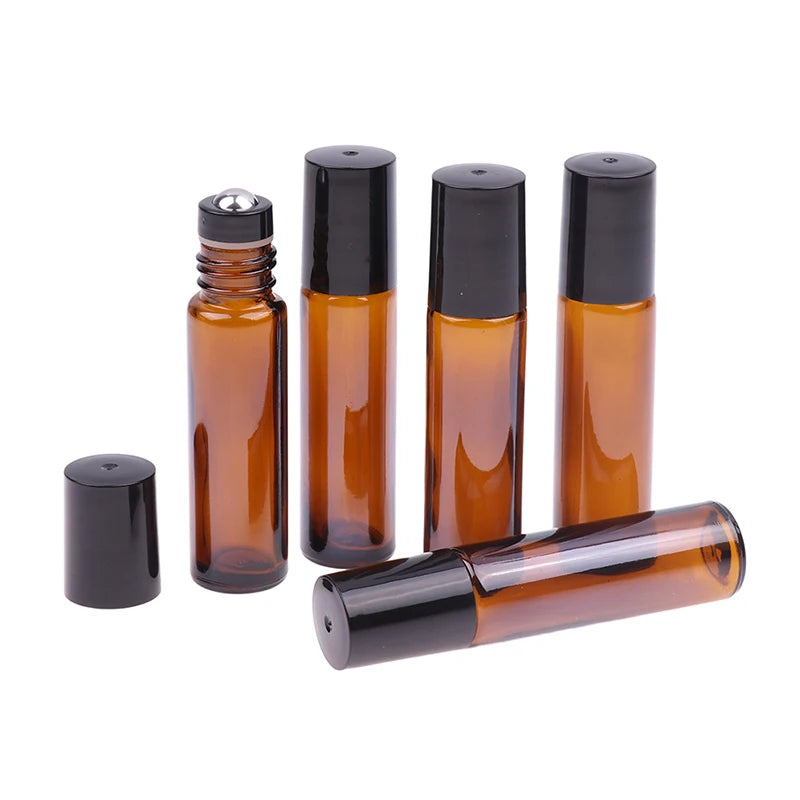 10ml Amber Thin Glass Roll on Bottle Sample Test Essential Oil Vials with Roller Metal Glass Ball