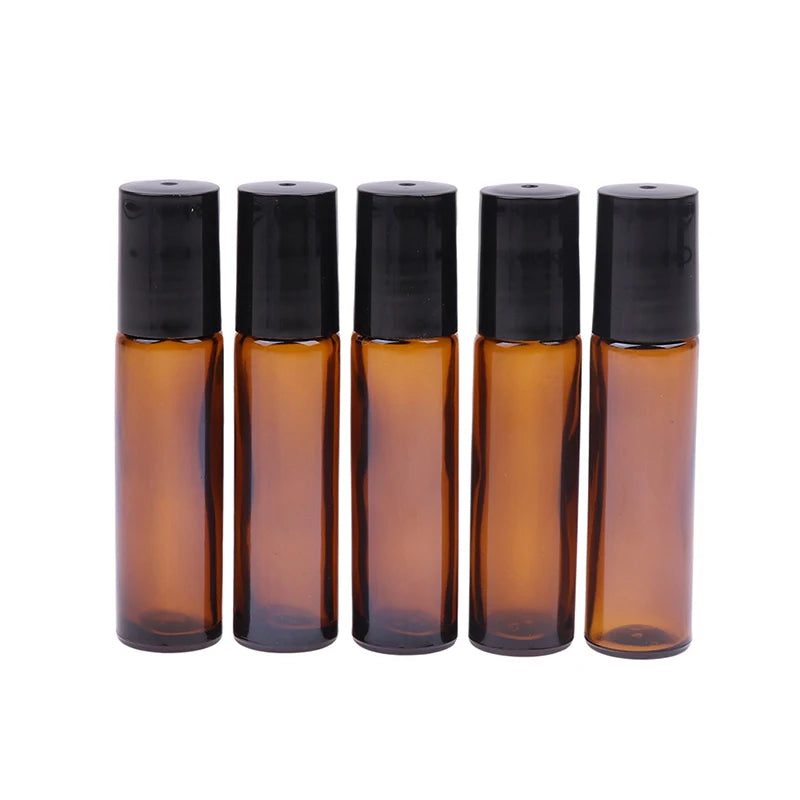 10ml Amber Thin Glass Roll on Bottle Sample Test Essential Oil Vials with Roller Metal Glass Ball