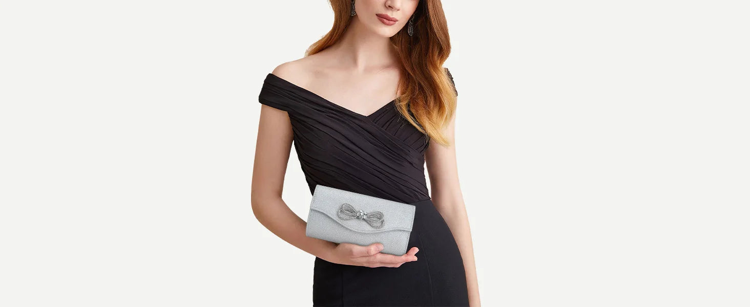 Free shipping!!!PU Leather & Polyester Easy Matching Clutch BagLovely Jewelry with chain & with rhinestone bowknot pattern