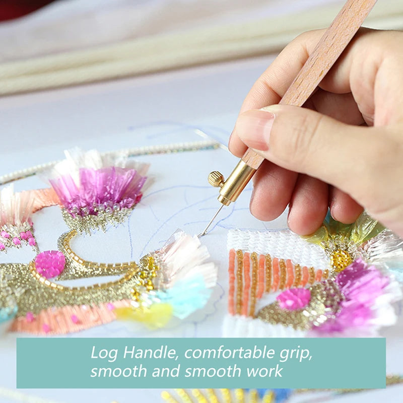 1set Embroidery Tambour Hook With 3 Needles Metal Pen Embroidery Cross Stitch Craft Kit French Crochet For Diy Sewing Knitting