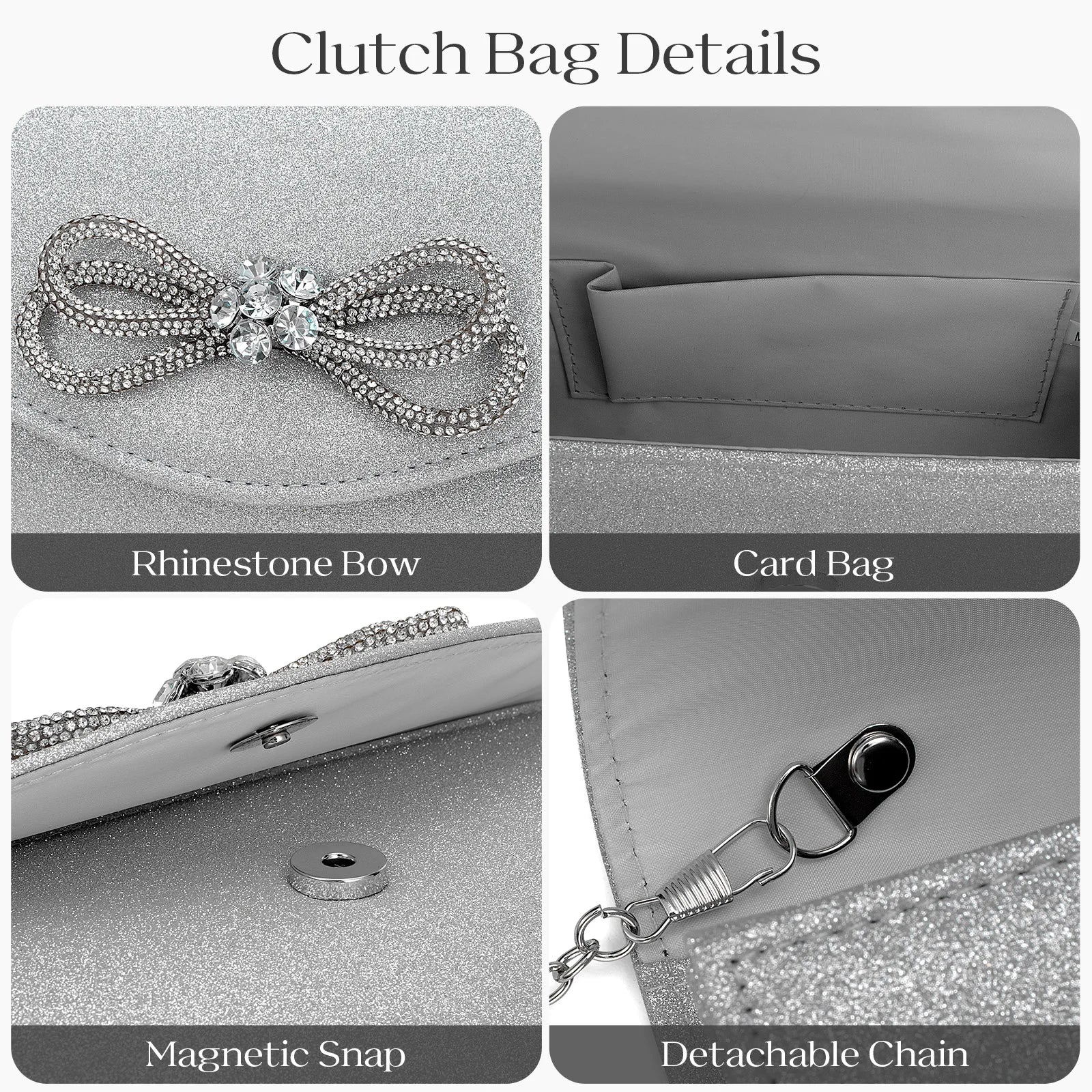 Free shipping!!!PU Leather & Polyester Easy Matching Clutch BagLovely Jewelry with chain & with rhinestone bowknot pattern