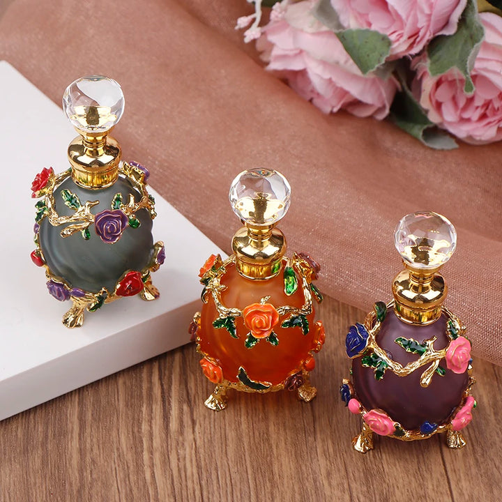 1Pc Dubai 15ML Beauty Salon Flowers Glass Perfume Empty Bottle Vacuum Bottle Essential Oil Olive Oil Reusable Storage Bottle