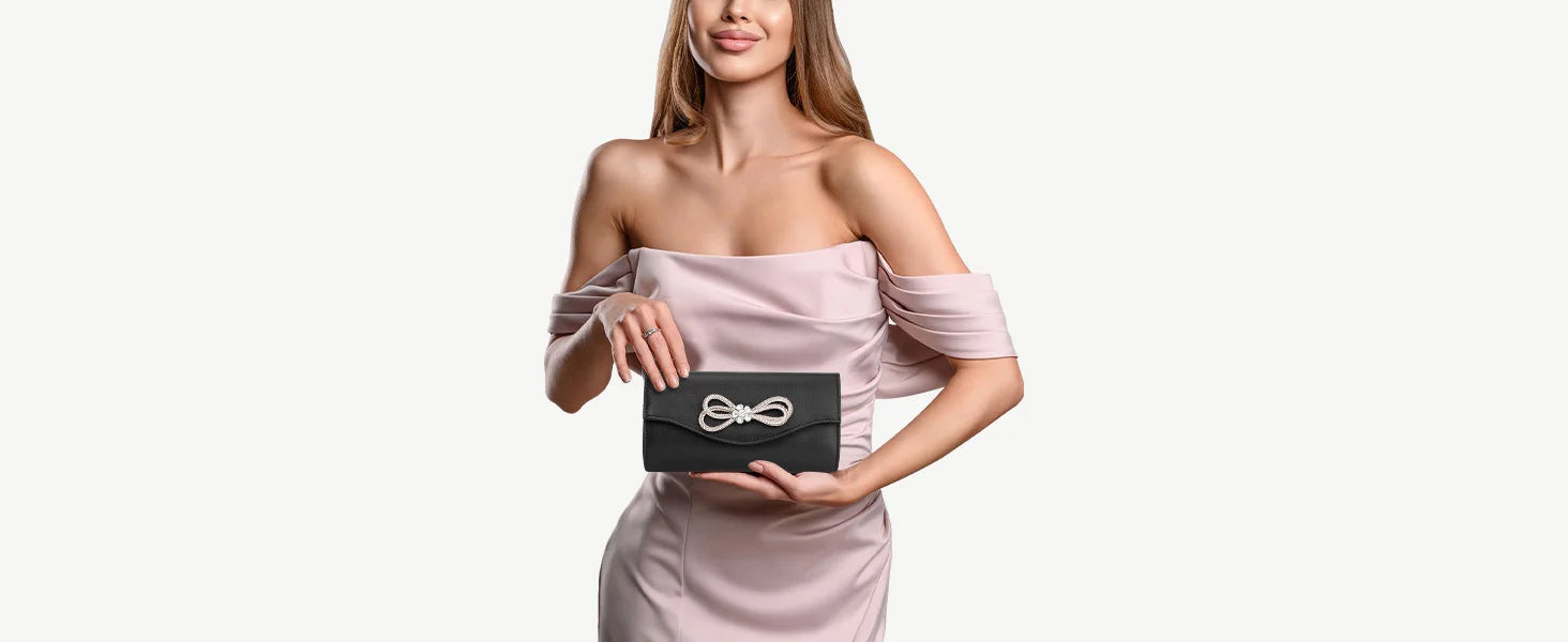 Free shipping!!!PU Leather & Polyester Easy Matching Clutch BagLovely Jewelry with chain & with rhinestone bowknot pattern