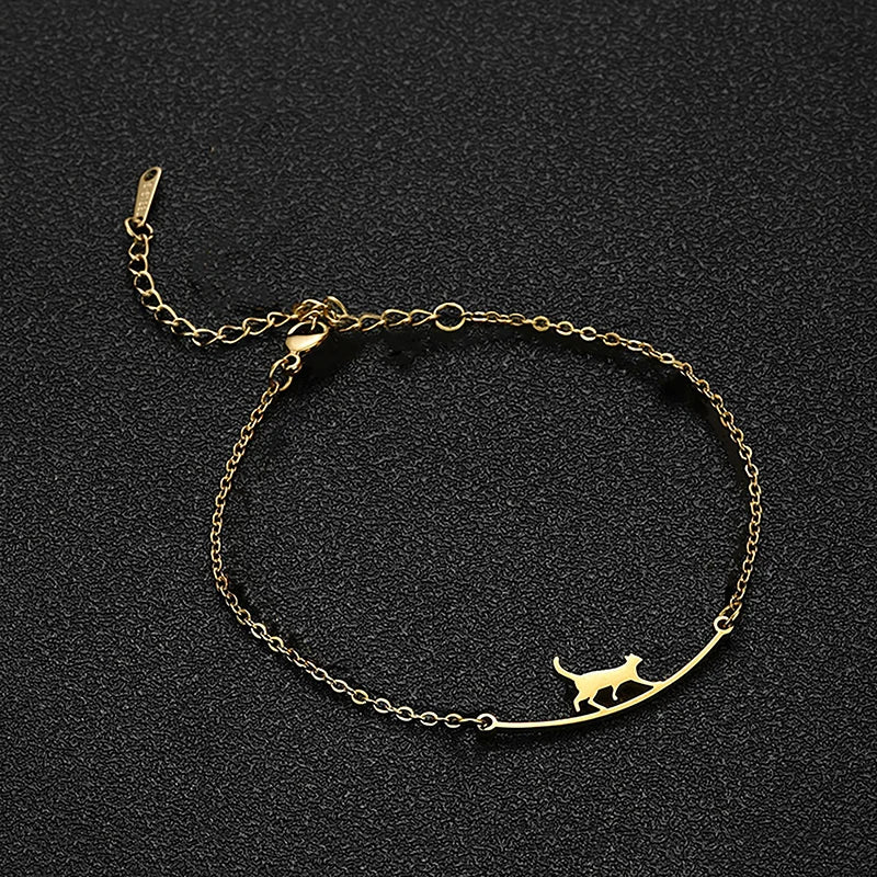 Lovely Trendy Stainless Steel Cute Cat Anklet Animal Pendant Chain Anklet For Women Girls Fashion Jewelry Birthday Gifts