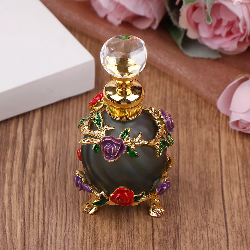 1Pc Dubai 15ML Beauty Salon Flowers Glass Perfume Empty Bottle Vacuum Bottle Essential Oil Olive Oil Reusable Storage Bottle