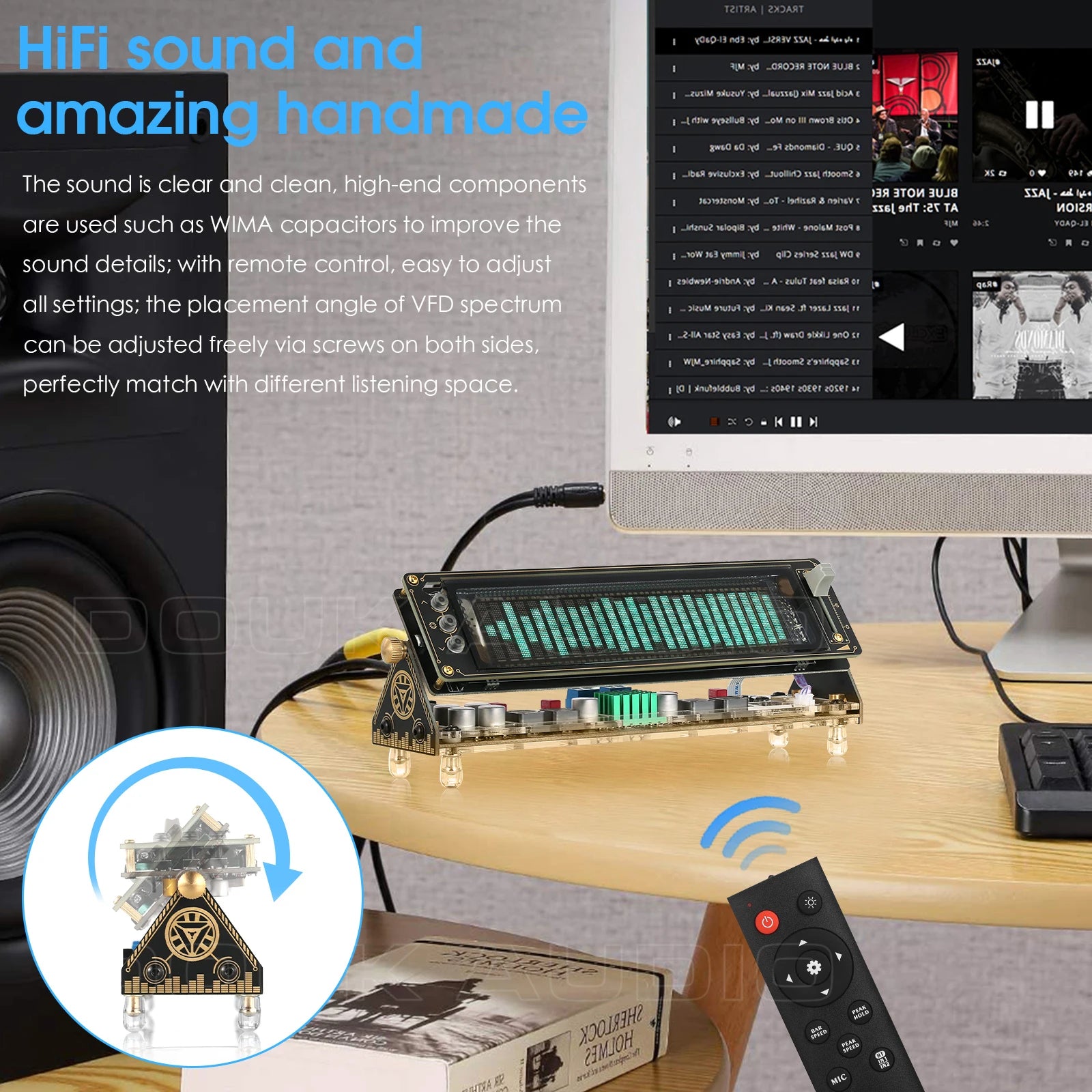 Nobsound G50 HiFi VFD Music Spectrum Stereo Digital Amplifier Bluetooth 5.0 Receiver Power Amplifier Desk Clock Gift