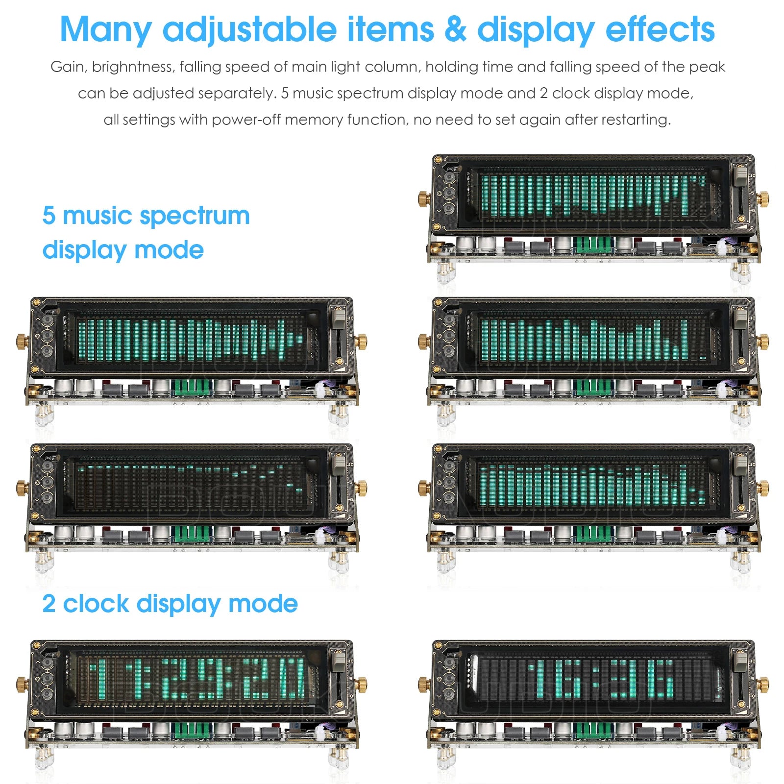 Nobsound G50 HiFi VFD Music Spectrum Stereo Digital Amplifier Bluetooth 5.0 Receiver Power Amplifier Desk Clock Gift