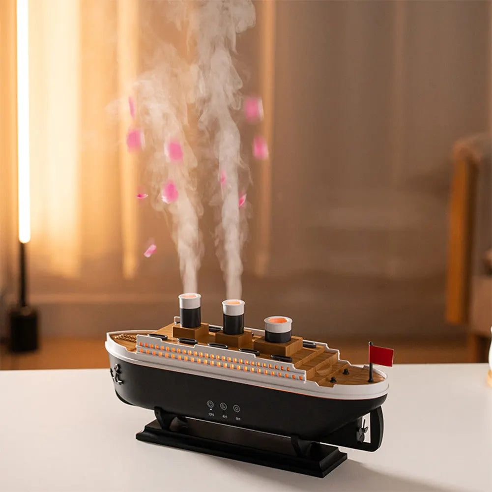 250ml Ocean Liner Essential Oil Diffuser with Remote Control Aromatherapy Diffuser Auto Shut-Off Night Light for Home Room