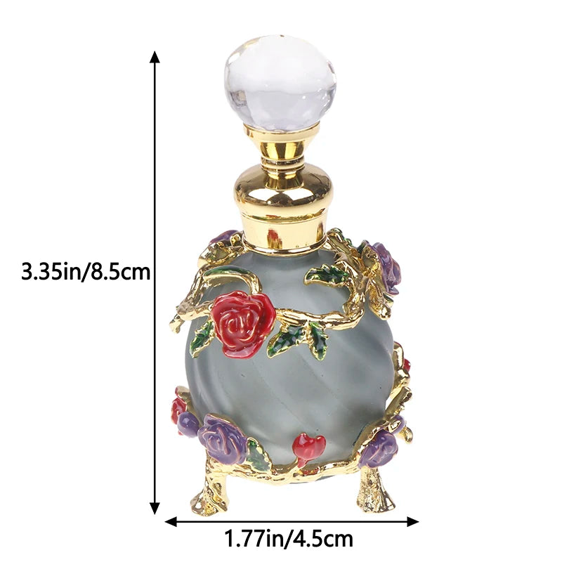 1Pc Dubai 15ML Beauty Salon Flowers Glass Perfume Empty Bottle Vacuum Bottle Essential Oil Olive Oil Reusable Storage Bottle