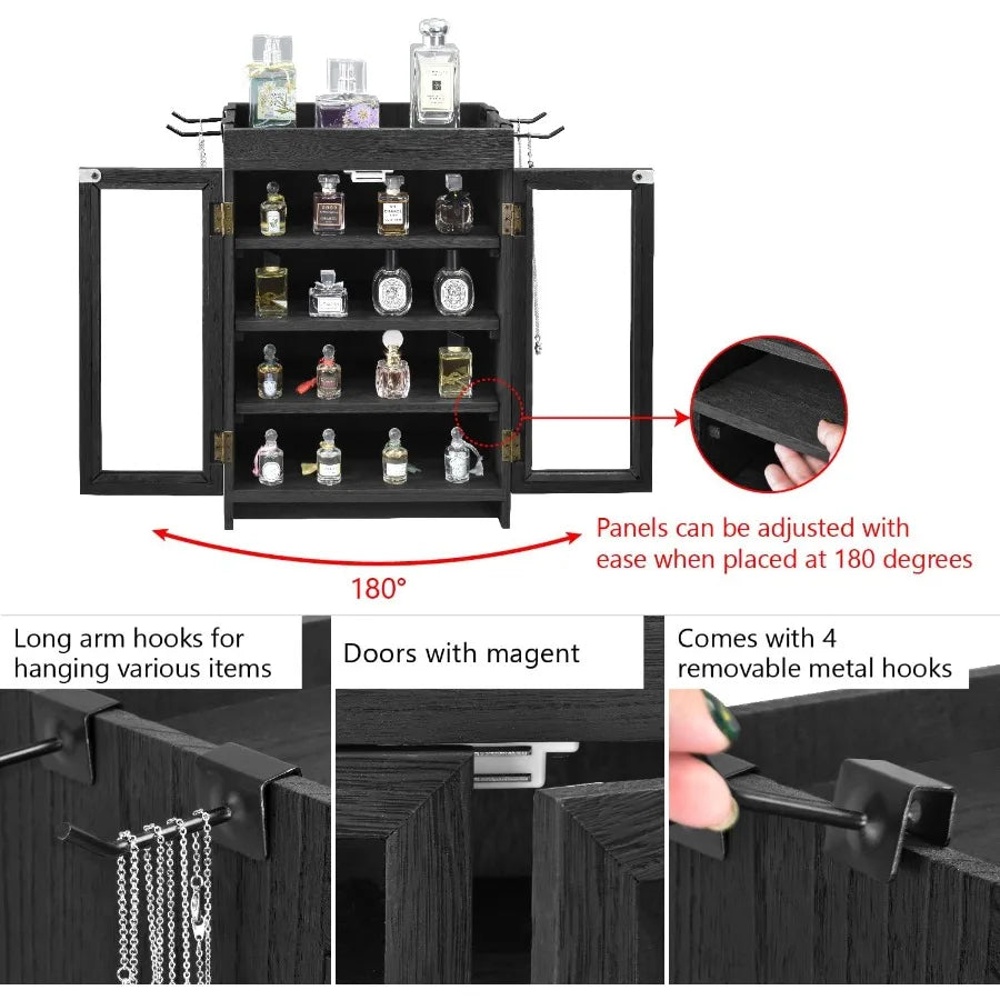 Small Wooden Countertop Storage Cabinet with Adjustable Shelves and Removable Hooks Perfect for Perfume Pantry Essential Oil 10