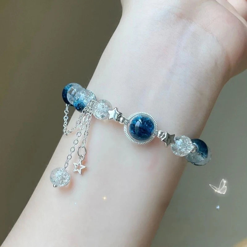 Star Pendant Tassels Bracelet Trend Sweet Crystal Beaded Bracelet For Women Girls Fashion Light Luxury Jewelry Gifts