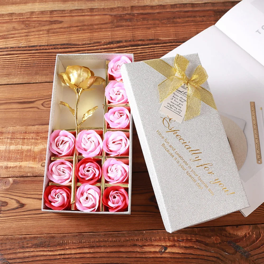 12pcs Handmade Soap Flower Gift Box DIY Artificial Scent Rose Carnation Flowers for Valentine's Day Wedding Party Decoration