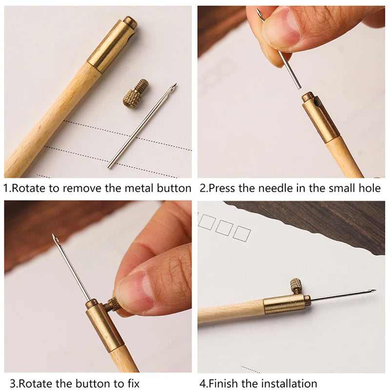 1set Embroidery Tambour Hook With 3 Needles Metal Pen Embroidery Cross Stitch Craft Kit French Crochet For Diy Sewing Knitting