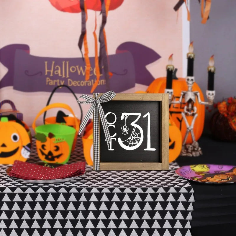Halloween Wooden Sign, October 31 Tiered Tray Wooden Decor, Tables Centerpieces Wood Signage Indoor Home Rustic Wall Shelf