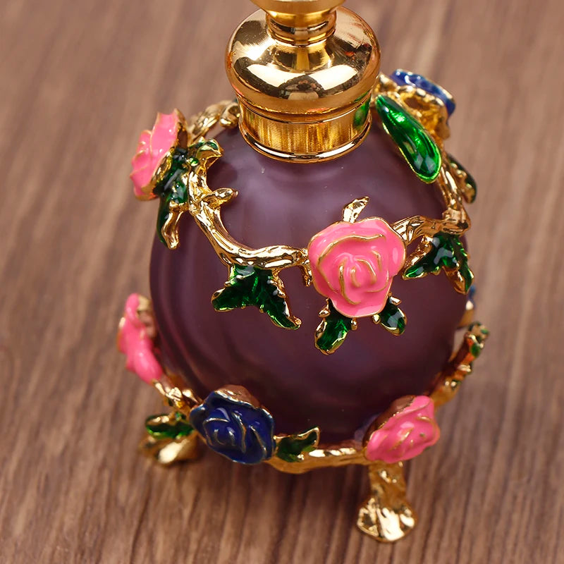 1Pc Dubai 15ML Beauty Salon Flowers Glass Perfume Empty Bottle Vacuum Bottle Essential Oil Olive Oil Reusable Storage Bottle